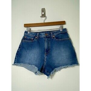 PINK Victoria’s Secret Denim Shorts Size 6 Raw Hem Stretch Blue